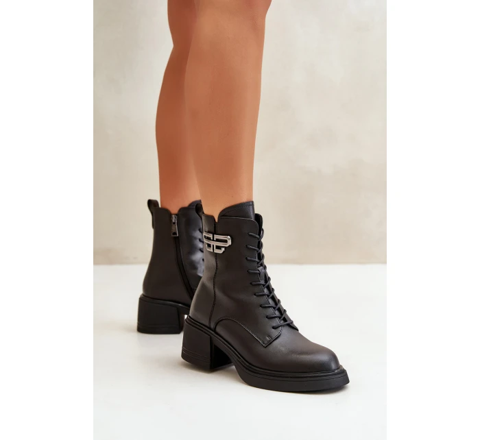Dámské Botky Na Podpatku Zateplené Z Přírodní Kůže Černé model 21670102 - VINCEZA