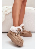 Nízké dámské sněhové boty na platformě s kožešinou tmavě béžové Neathren Nízké dámské sněhové boty na platformě s kožešinou tmavě béžové Neathren