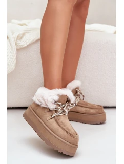 Nízké dámské sněhové boty na platformě s kožešinou tmavě béžové model 21679273 - Boto