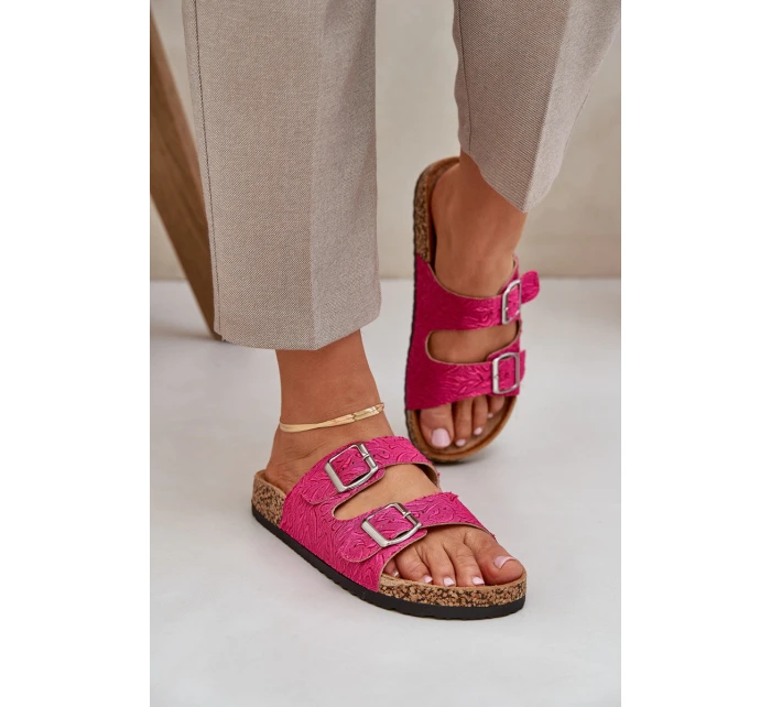 Textilní sandály na korkové podrážce s přezkami fuchsie model 21685385 - Boto