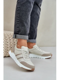 Dámské kožené tenisky na platformě béžové model 21685462 - EVENTO