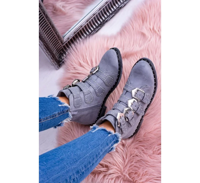 Lu Boo tmavě šedé semišové kotníkové boty Virginia Rock Star