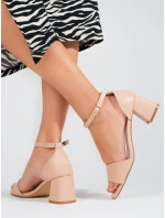 Krásné hnědé  sandály dámské na širokém podpatku