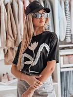 Dámské bavlněné tričko oversize s 3D efektem PETINIA černé FashionStreet RY2716