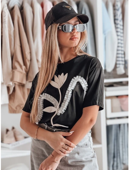 Dámské tričko oversize s 3D efektem černá model 21983071 - Dstreet