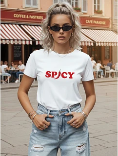 Dámské bavlněné tričko s potiskem, bílé, FashionStreet NX8005RY