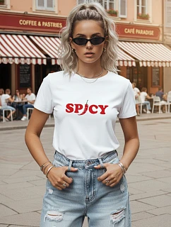 Dámské bavlněné tričko s potiskem, bílé, FashionStreet NX8005RY