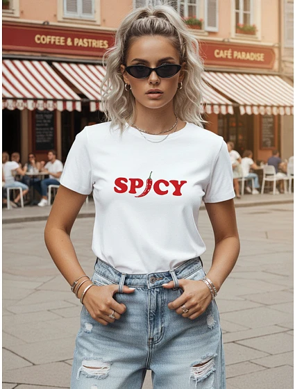 Dámské bavlněné tričko s potiskem, bílé, FashionStreet NX8005RY