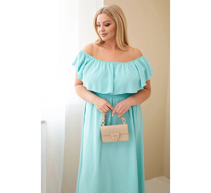 Dámské šaty Plus Size s volánem a elastickým pasem mátová Dámské šaty Plus Size s volánem a elastickým pasem mátová