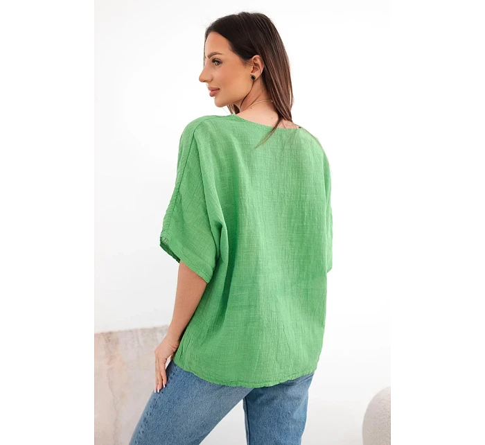 Dámská bavlněná oversize halenka s krátkým rukávem zelená Dámská bavlněná oversize halenka s krátkým rukávem zelená