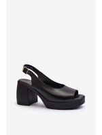 Zazoo 40376 Kožené sandály na masivním podpatku Černé