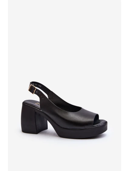 Zazoo 40376 Kožené sandály na masivním podpatku Černé