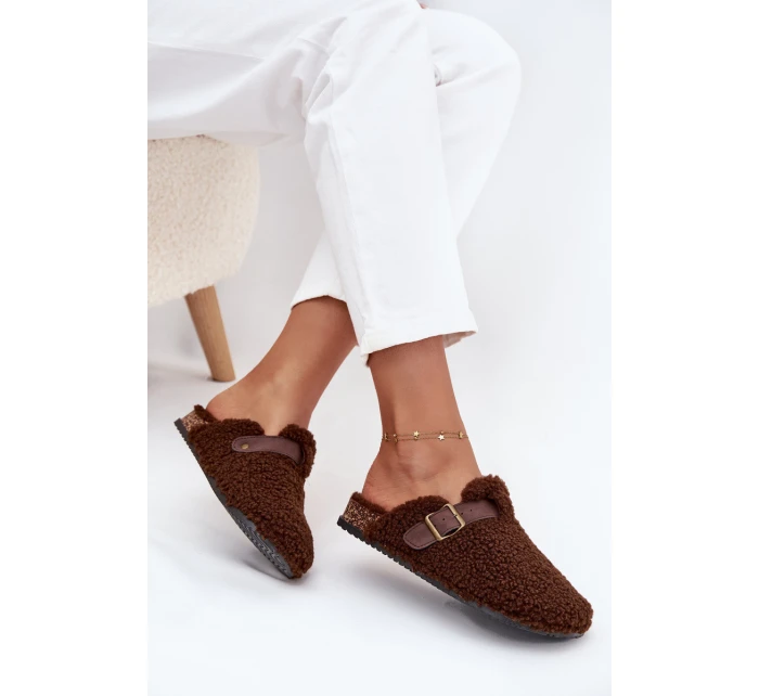 Dámské pantofle s kožešinou typu beránek Hnědé Lorivine
