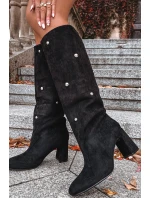 Dámské kozačky s izolací na podpatku s ozdobnými detaily černé model 21714804 - Boto