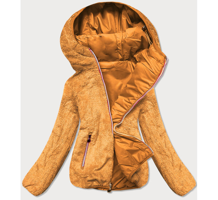 Krátká dámská bunda 2 v 1 v hořčicové barvě (H1029-37)
