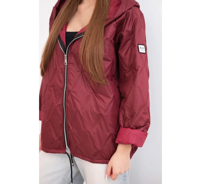 Dámská jarní prošívaná bunda s kapucí a zipem švestková