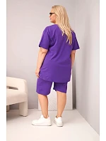 Dámská bavlněná souprava Plus Size s halenkou a šortkami fialová