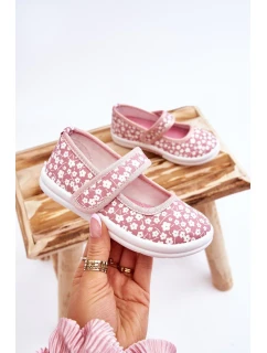 Dětské balerínky na suchý zip v potisku růžové Selah