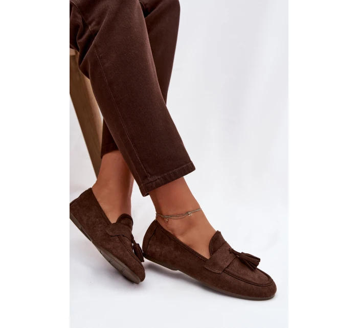 Dámské mokasíny ploché s třásněmi čokoládové model 21919069 - Boto
