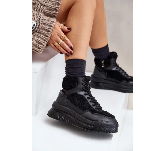 Dámské tenisky na platformě s beránkovým kožíškem Lee Cooper Černé Dámské tenisky na platformě s beránkovým kožíškem Lee Cooper Černé