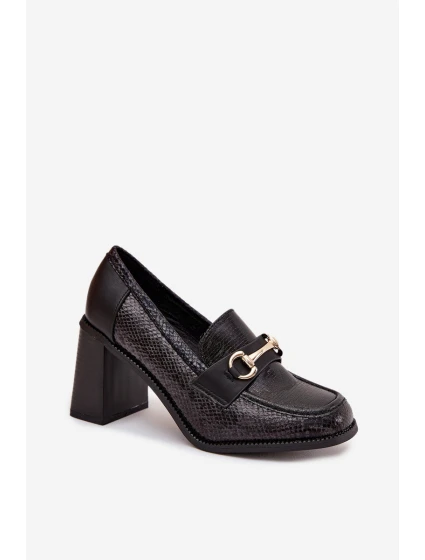 Dámské polobotky na sloupku s ražbou a zlatým detailem Novella – černé