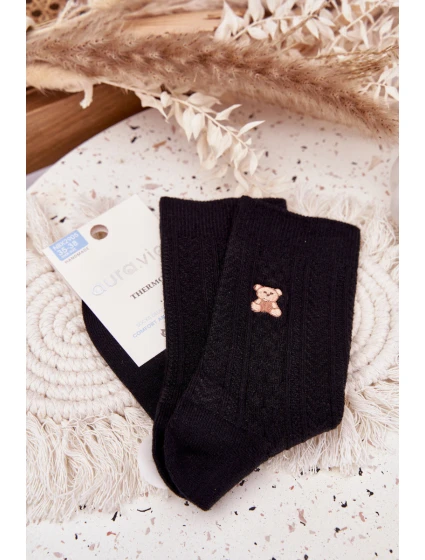 Teplé dámské ponožky s medvídkem a vlnou – černé Teplé dámské ponožky s medvídkem a vlnou – černé