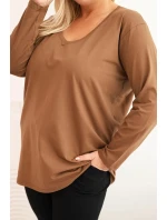 Dámská blůza Plus Size s výstřihem do V a dlouhým rukávem hnědá Dámská blůza Plus Size s výstřihem do V a dlouhým rukávem hnědá