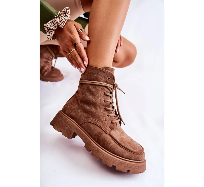 Dámské semišové kozačky zavazované hnědé model 21593381 - Boto Dámské semišové kozačky zavazované hnědé model 21593381 - Boto