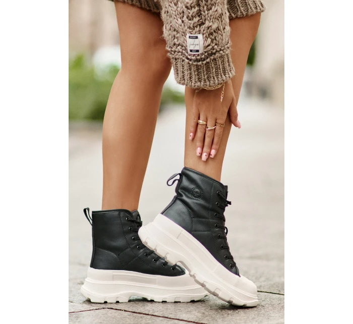 Kožené Zateplené Tenisky Na Masivní Platformě Big Star model 21676148 Černé - Big Star Shoes Kožené Zateplené Tenisky Na Masivní Platformě Big Star model 21676148 Černé - Big Star Shoes