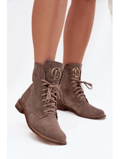 semišové workery s zlatým detailem na tmavě béžové model 21707504 - Zazoo