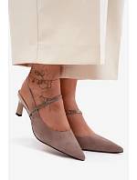 Kožené Semišové Sandály Na Podpatku S Ozdobeným Páskem D&A CR61-3048 Béžové