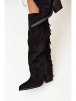 Dámské kovbojky na podpatku s třásněmi Tivara – černé