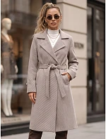 Dlouhý dámský dvouřadý kabát s páskem, hnědý, FashionStreet NY0807 Dlouhý dámský dvouřadý kabát s páskem, hnědý, FashionStreet NY0807