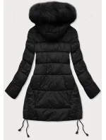 Černá prošívaná dámská zimní bunda s kapucí (7690)