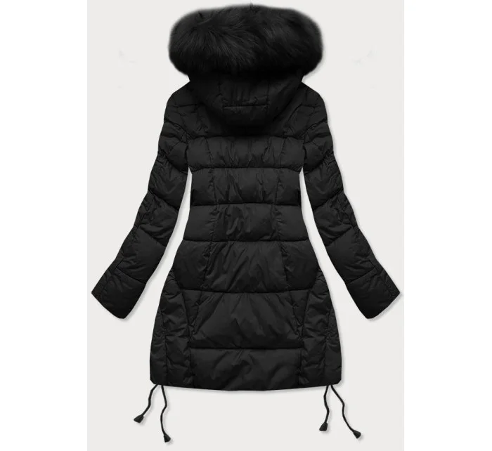 Černá prošívaná dámská zimní bunda s kapucí (7690)