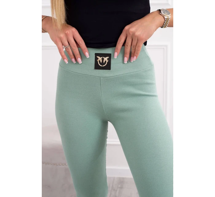 Pruhované legíny s vysokým pasem tmavě mátové