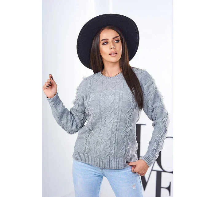 Svetr s model 18970321 šedý - K-Fashion Svetr s model 18970321 šedý - K-Fashion