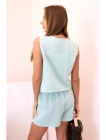 Dámská viskózová souprava – vesta na knoflíky a šortky mátová melanž Dámská viskózová souprava – vesta na knoflíky a šortky mátová melanž