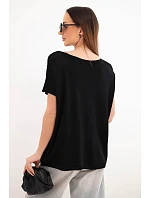 Dámská viskózová oversize halenka s krátkým rukávem a kulatým výstřihem černá