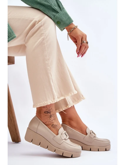 Kůže Wedge Mokasíny Béžove Felicita