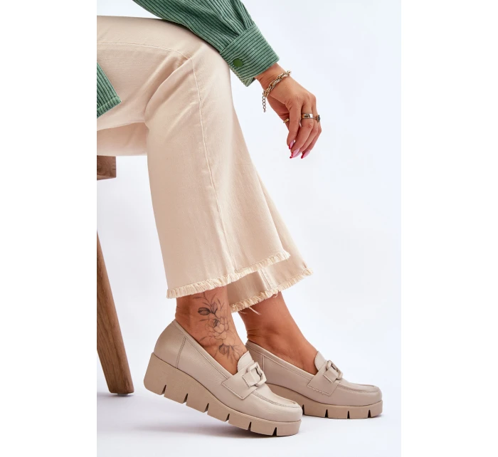 Kůže Wedge Mokasíny Béžove Felicita