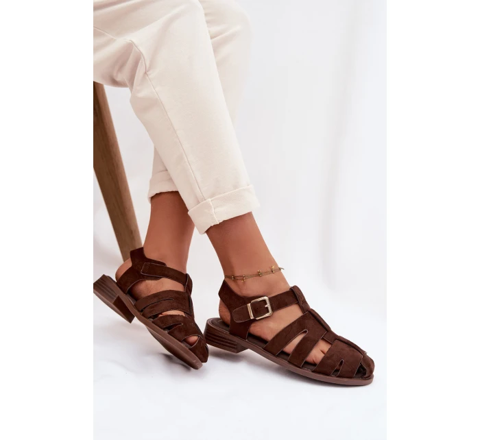 Dámské sandály s zlatým přezkou Čokoládové model 21937600 - Boto