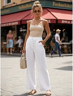 Dámské lněné kalhoty s širokými nohavicemi UY3075 bílé - FashionStreet Dámské lněné kalhoty s širokými nohavicemi UY3075 bílé - FashionStreet