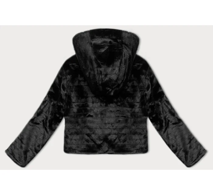 Černá krátká kožešinová bunda s kapucí model 21248767 - J.STYLE