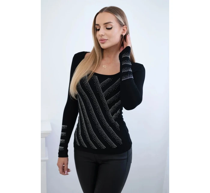 Pletená halenka se zirkonovým motivem černá