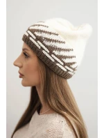 Dámská zimní čepice z vlny s geometrickým vzorem a kamínky K469 ecru