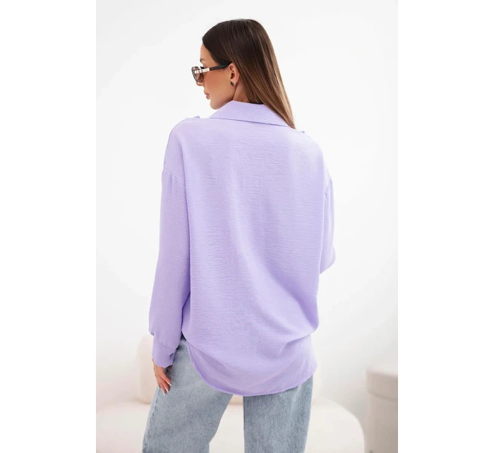 Dámská viskózová košile s dlouhým rukávem a volánky světle fialová