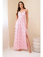 Dámské maxi květované šaty na ramínkách s vázáním na zádech cukrově růžová Dámské maxi květované šaty na ramínkách s vázáním na zádech cukrově růžová