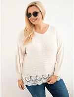 Dámský svetr Plus Size s krajkovým spodkem světle béžový Dámský svetr Plus Size s krajkovým spodkem světle béžový