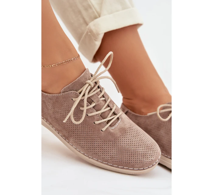 Dámské polobotky z přírodního semiše S.Barski LR61-7080 tmavě béžové